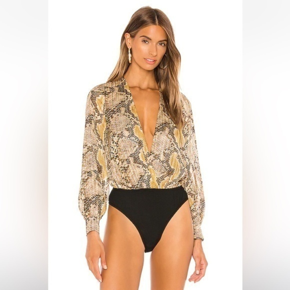 REVOLVE SUPERDOWN ALIZA BODYSUIT IN NATURAL SNAKE